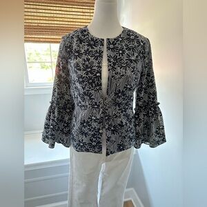 Banana Republic Navy and  Floral Bell Sleeve Jacket